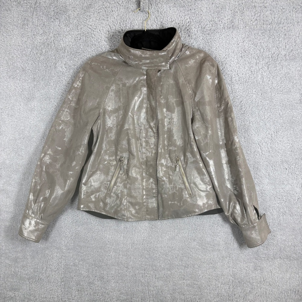 Mycra Pac Short‎ Metallic Moto Zip Front Jacket Womens S Silver Reversible Zip